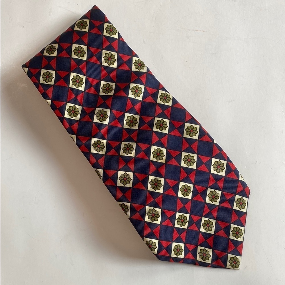 Paolo Da Ponte SILK Red and Blue Geometric Pattern Tie